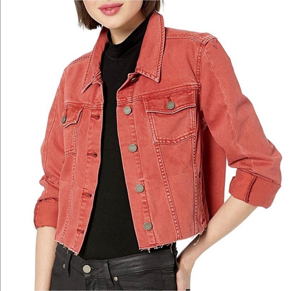 PAIGE Red Cropped Denim Jacket